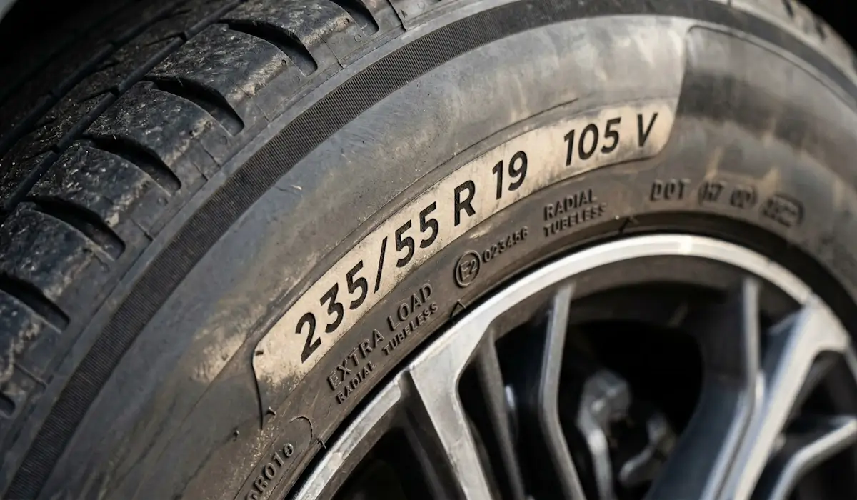 Caravan tyre sidewall showing load index and maximum inflation pressure