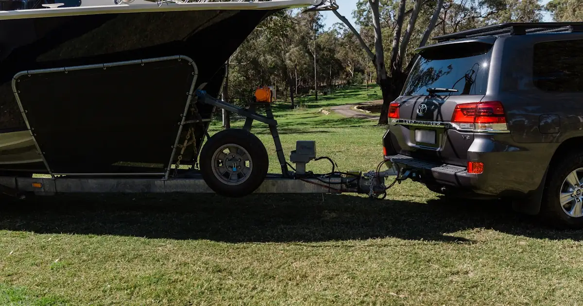 Rear trailer wheel and hitch setup illustrating towing safety tips